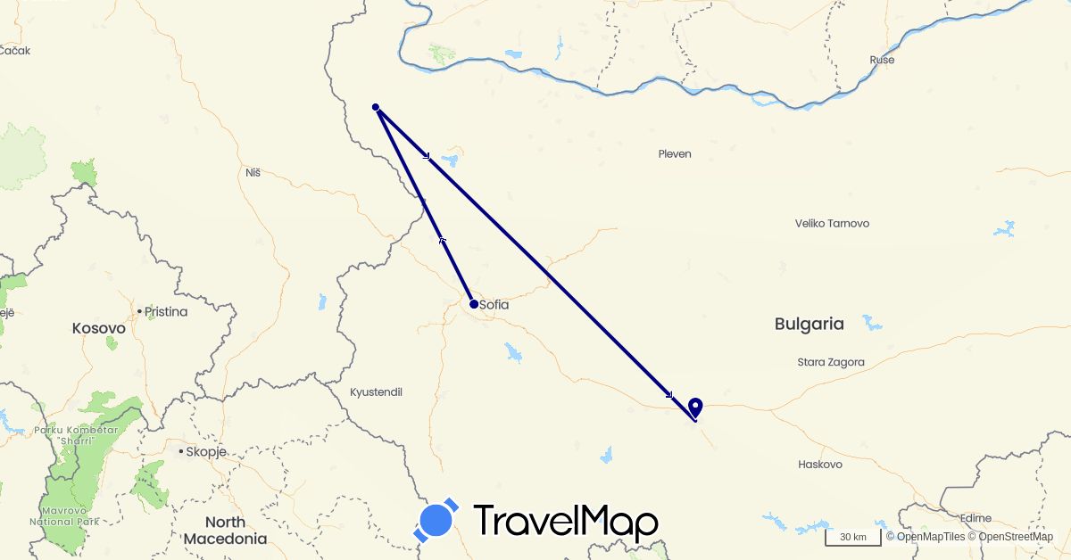TravelMap itinerary: driving in Bulgaria (Europe)